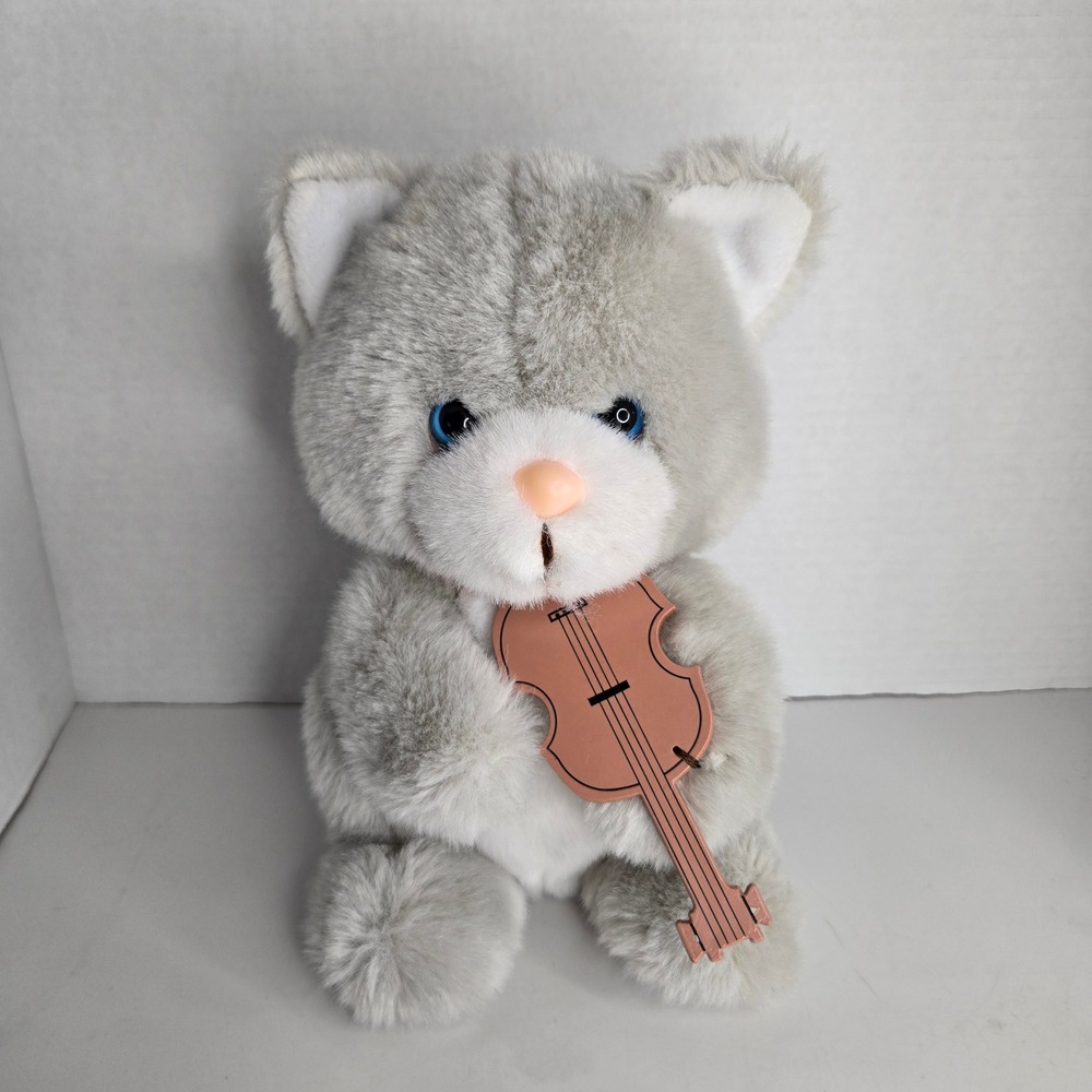 Applause Vintage Cat and the Fiddle Plush Stuffed Animal Gray Kitten Pink Bow